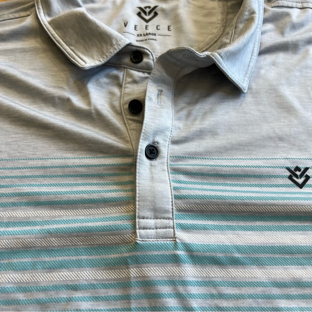 Veece Men’s XXL Polo Shirt Gray Striped Performance Stretch - Picture 4 of 10